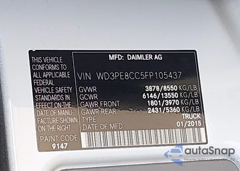 2015 Mercedes-Benz Sprinter 2500 High Roof from USA, damaged, VIN WD3PE8CC5FP105437